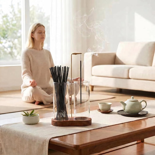 Incense Holder for Sticks with Glass Ash Catcher - Upside Down Anti-Ash Flying Incense Burner & Stick Storage Organizer, Ideal for Meditation, Yoga, Zen Home Decor, Spa Relaxation Gift