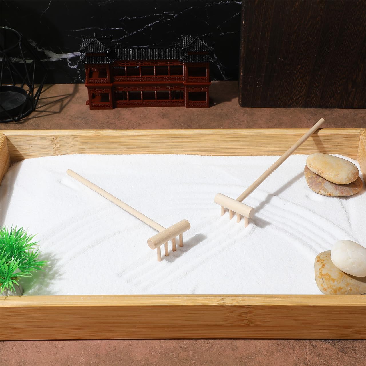 YARNOW 20 Pcs Mini Zen Garden Rake Set, Bamboo Tabletop Sand Tools for Desk Meditation, Small Wooden Accessories for DIY Miniature Craft & Home Decor
