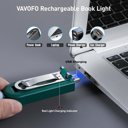 VAVOFO USB Rechargeable Book Light, Blue Light Blocking, Amber Clip-On Bookmark Shaped Reading Light, Eye Care 6 LEDs With 9 Lighting Modes for Bookworms (Grey)