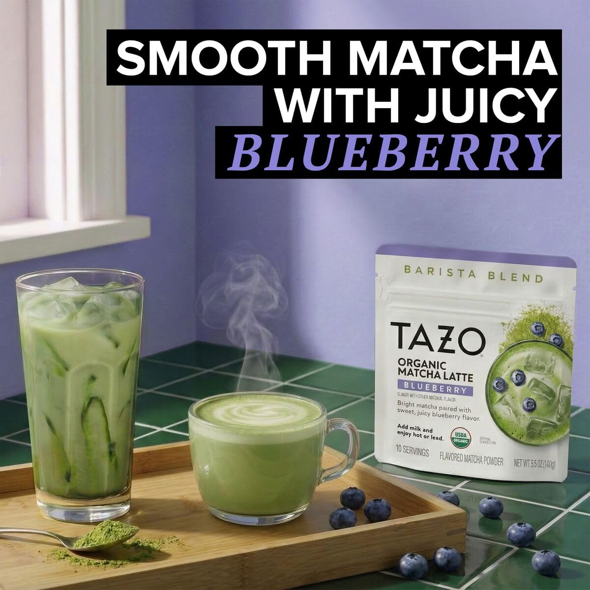 TAZO Organic Classic Matcha Latte Powder, Café Style Matcha Latte Mix, Easy Hot or Iced Matcha Latte, Sweetened with Organic Sugar and Matcha Powder, 10 Servings, 3.5 oz Pouch