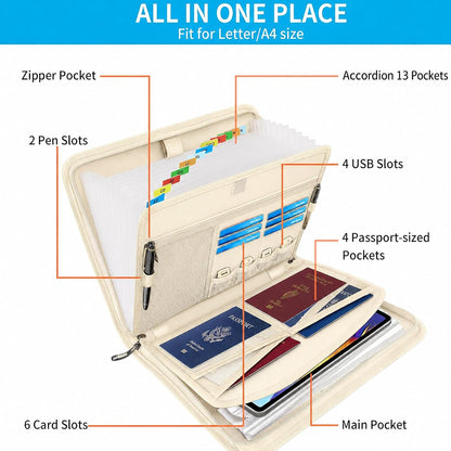 Important Document Organizer with Lock, Fireproof Accordion File Organizer