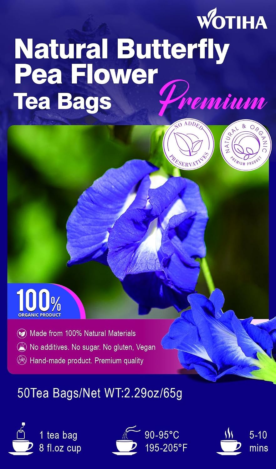 WOTIHA 60 Count Premium Lemon Balm Tea Bags - 100% Pure Natural Leaves, Lemony Citrusy Flavor, Supports Calming & Digestion, Caffeine-Free, Additive-Free, Sugar-Free, Vegan Non-GMO