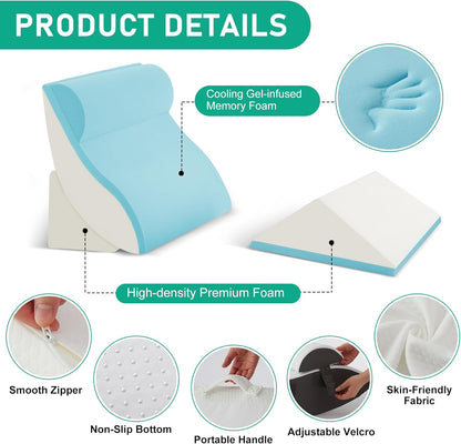 4PCS Wedge Pillow Set for After Surgery, White/Grey