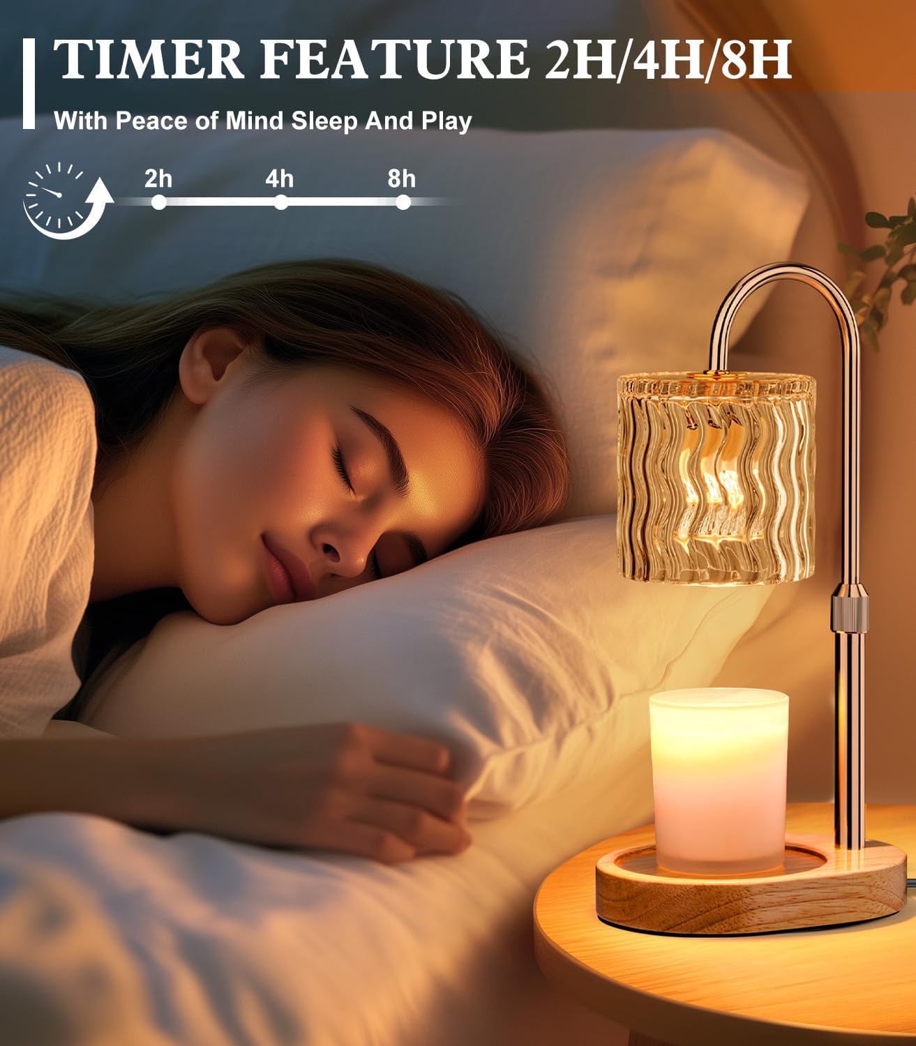 Candle Warmer Lamp Electric Timer: Dimmable Candles Warming Lamps - Height Adjustable Burner Jar - No Flame Scented Melts Wax - All Candle Jars Home Decor Table Light