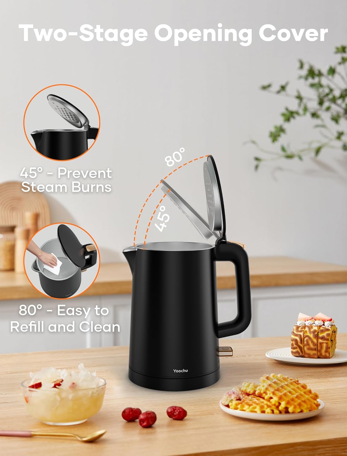Small Electric Kettle, 0.8L Water Boiler & Heater, 1000W Hot Tea Pot, Double Wall Stainless Steel Cool Touch, Mini Coffee Kettle with Auto Shut Off & Boil Dry Protection, BPA-Free, Black