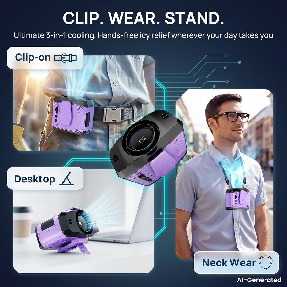 AJVV Portable Waist Fan Wearable Belt Fan Clip on Fan for Shirt, 40H Max Personal Cooling, for Camping, Outdoor, Jobsite, Travel (Off-white)