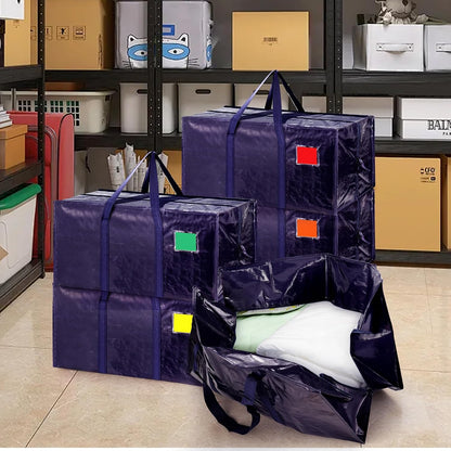 Moving Bags Heavy Duty 210GSM with Full-Open Side Zipper, 93L 220lbs Waterproof Foldable Storage Totes for College Dorm Move-In, Moving Boxes Alternative & Home Organization, Blue