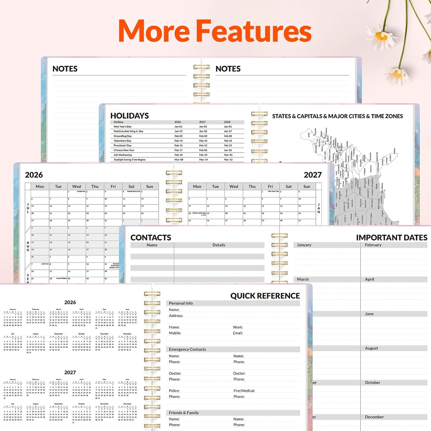 SUNEE Academic Planner 2026-2027 – Weekly & Monthly Planner, July 2026 to June 2027, 6.4"x8.3", Thick Paper, Tabs, Pockets, Bookmark, Spiral-Bound, Student Teacher Organizer, Black