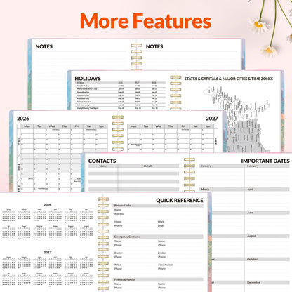 SUNEE Academic Planner 2026-2027 – Weekly & Monthly Planner, July 2026 to June 2027, 6.4"x8.3", Thick Paper, Tabs, Pockets, Bookmark, Spiral-Bound, Student Teacher Organizer, Black