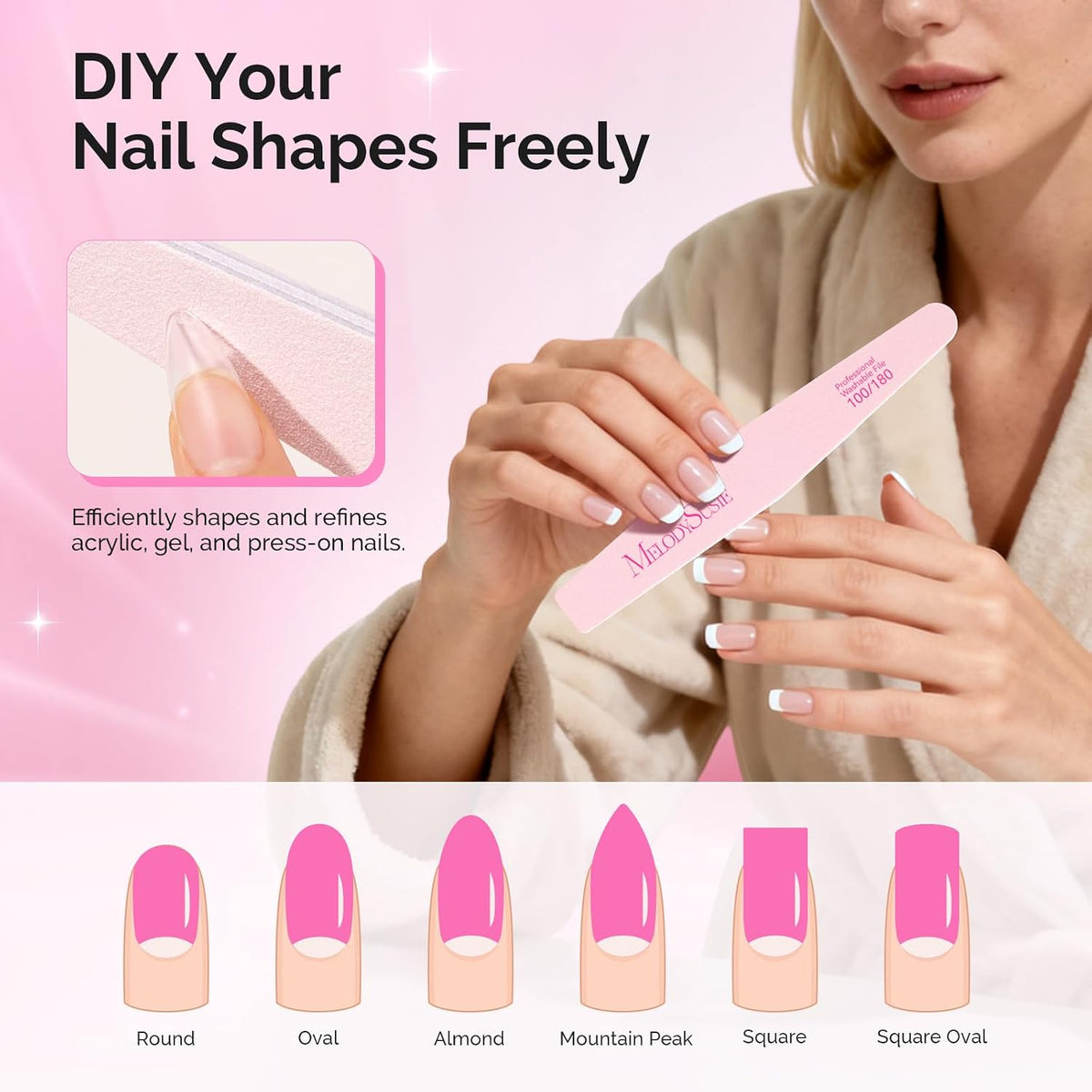 MelodySusie 16Pcs Professional Nail Buffer Kit,Nail Files and Buffers,Nail Buffer Block,Nail Brush, Nail File Buffers Kit for Natural Nails,DIY,Home Use,Salon（100/180 Grit）