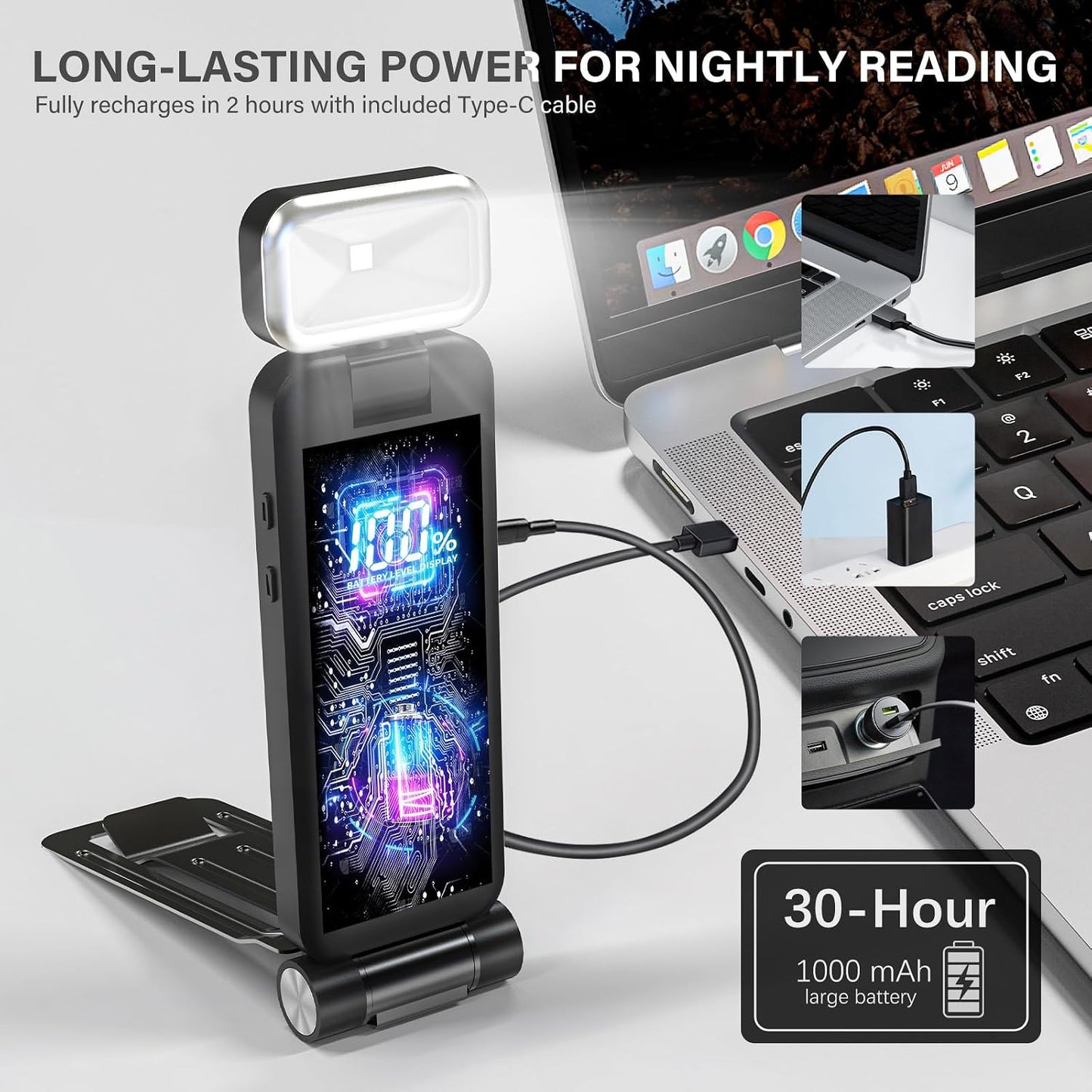 KTEBO 2 Pack Rechargeable Book Light Clip-On Reading Light for Books in Bed | 9 eye-friendly modes from 3 color temperatures and 3 brightness, USB-C up to 30 hrs - Black & Black