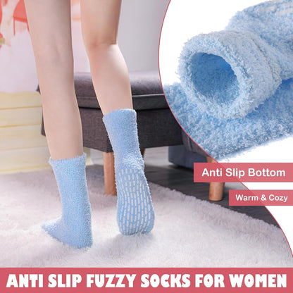 LINEMIN Non-Slip Fuzzy Socks for Women - Cozy Hospital Soft Fluffy Socks With Grips - Winter Warm Slipper