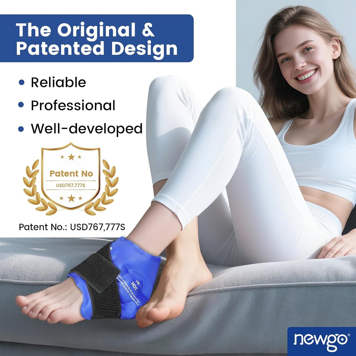 NEWGO Ankle Ice Pack Wrap for Sprained Relief, Ice Pack for Ankle Inuries Reusable, Cold Therapy for Ankles Swelling, Post Surgery Recovery - Blue