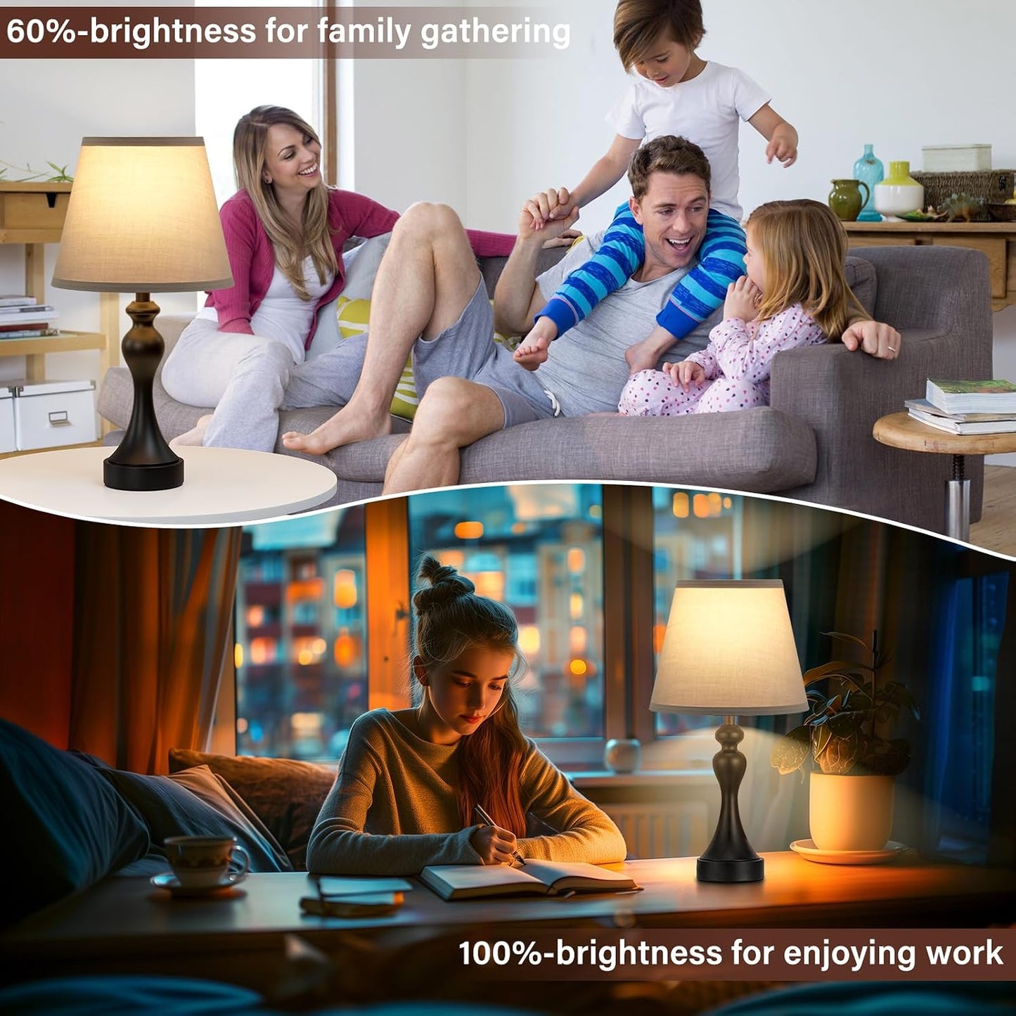 Seealle Touch Lamps for Nightstand - Bedside Lamps Set of 2, 3 Way Dimmable, USB C+A for Bedroom & End Tables (LED Bulbs Included)