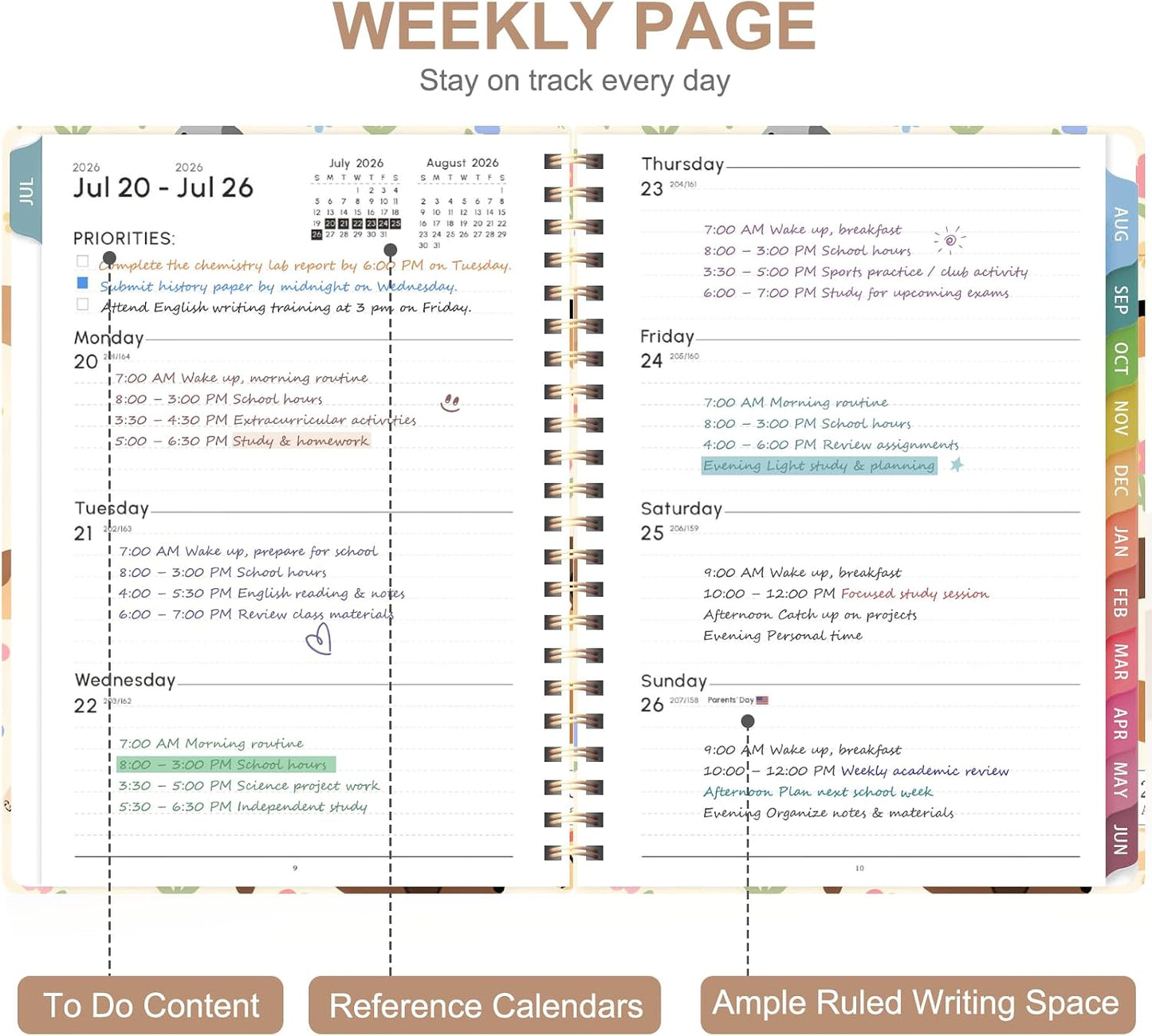Planner 2026-2027, Weekly and Monthly Calendar Planner, JUL 2026 - JUN 2027 | Academic Year, Daily Agenda Book, A5(6.3'' x 8.5''), Sprial Bound, Inner Pocket, Office School Use