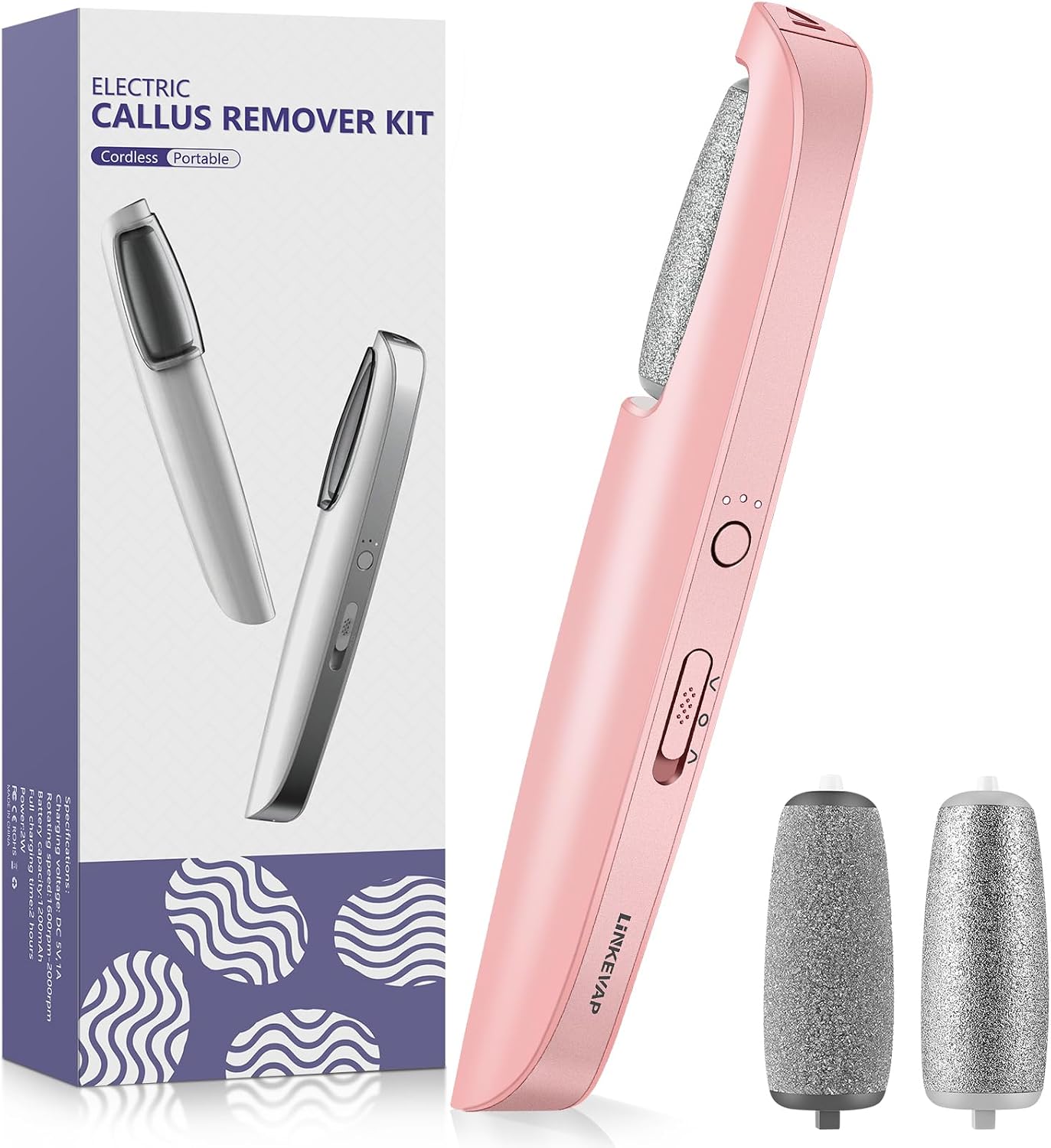 LINKEVAP Electric Callus Remover for Feet, Professional Pedicure Kit Foot Scrubber for Dry, Dead, Cracked, Hard Skin, at Home Feet Spa Care Kit for Men & Women (Cold White)