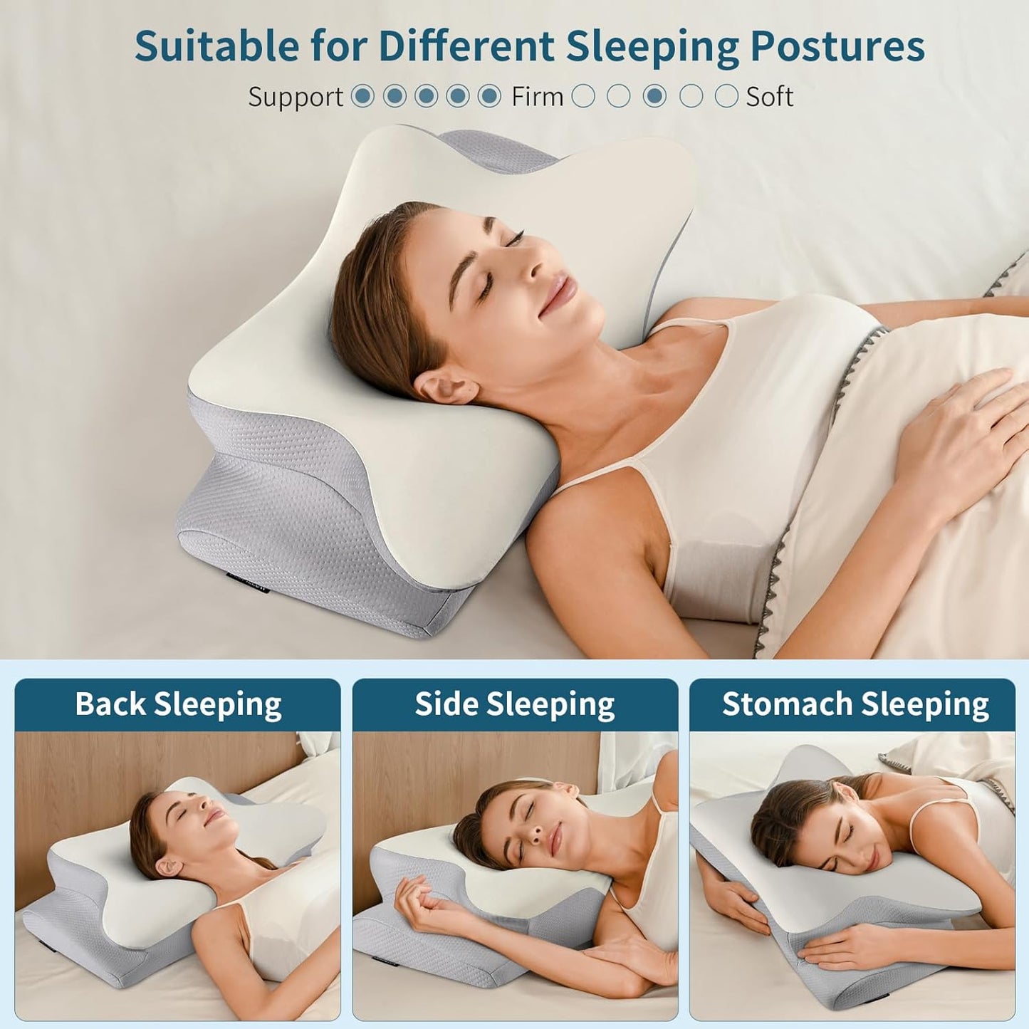 Cervical Neck Pillow for Pain Relief, Ergonomic Memory Foam Support Pillow | Orthopedic contour cervical pillow, made of premium cooling memory foam. Ideal for side, back & stomach sleepers