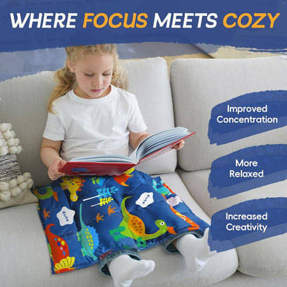 ROKDUK Weighted Lap Blanket for Adults Kids, Weighted Lap Pad for Dog Pet 17"x22" 2lbs Small Weighted Blanket for Sleeping Shoulder Back Relaxation Travel Office Blue Dinosaur