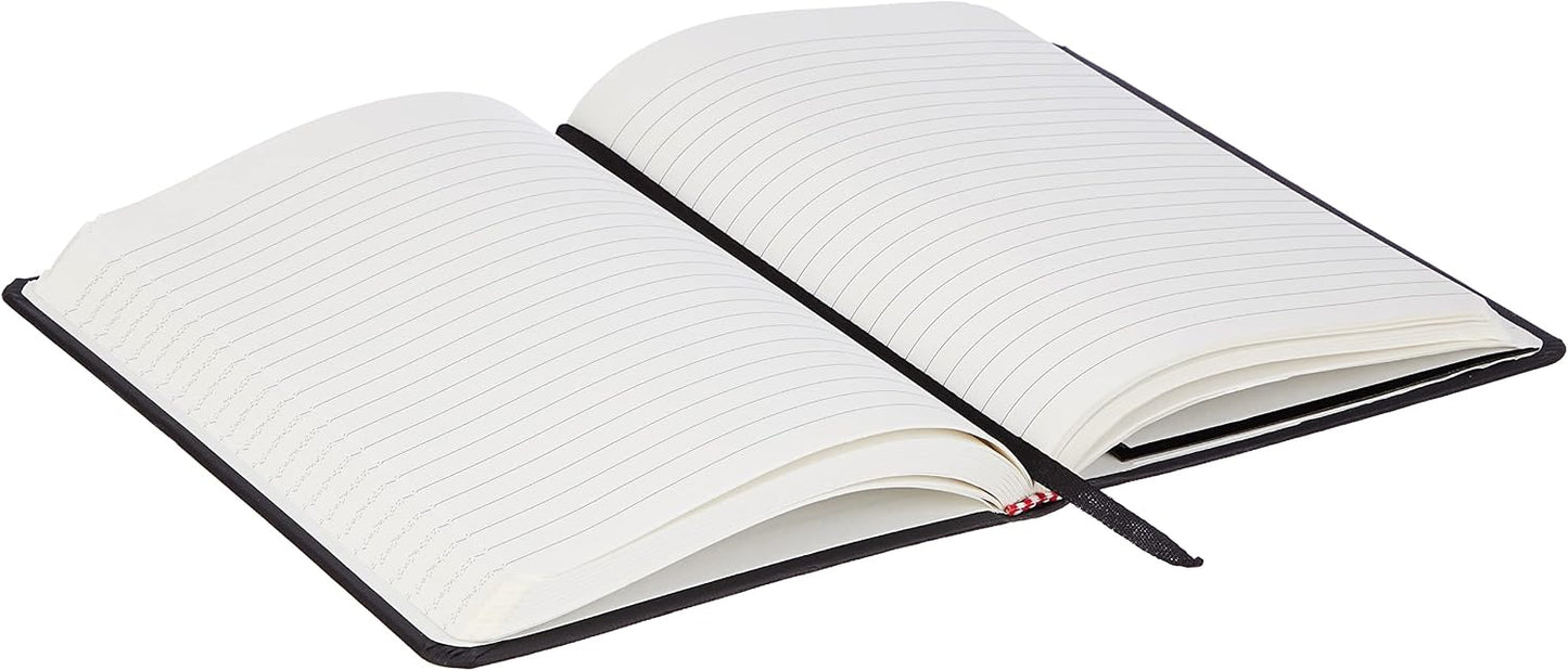 Amazon Basics Classic Lined Writing Notebook for Note Taking and Journaling, Hardcover with Elastic Closure, 240 Pages, 5" x 8.25", Black