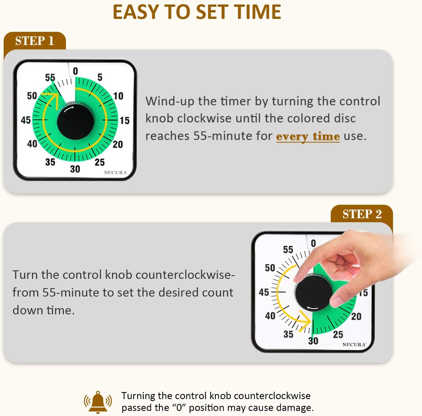 Secura 7.5 Inch Visual Timer, 60 Minute Visual Oversize Countdown Timer for Kids and Adults, Durable Mechanical Time Management Tool (Dark Green)