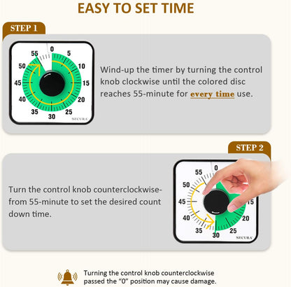 Secura 7.5 Inch Visual Timer, 60 Minute Visual Oversize Countdown Timer for Kids and Adults, Durable Mechanical Time Management Tool (Dark Green)