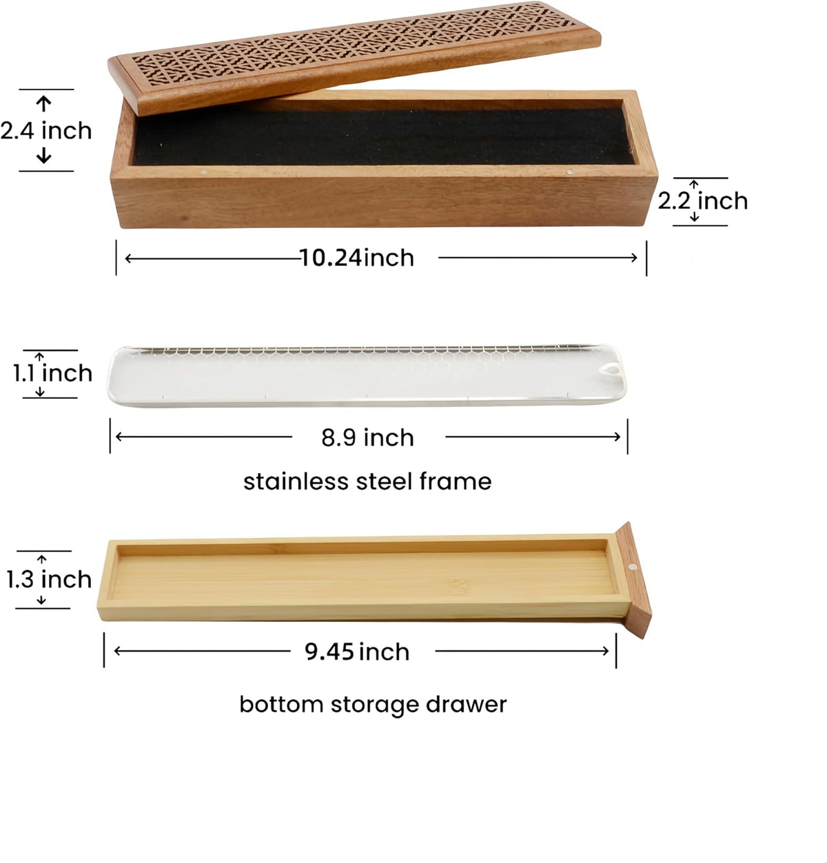 Incense Holder, Wooden Incense-Stick Holder Box with Storage & Ash Catcher,Coffin Incense Bunners for Meditation Yoga Spa Room (Natural Wood)