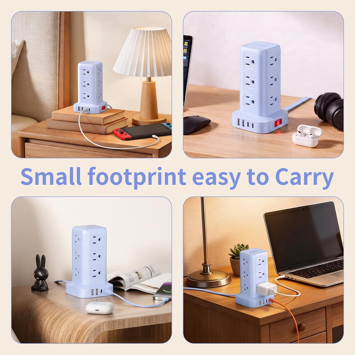 Extension Cord with Multiple Outlets, SMALLRT Power Strip Tower, Outlet Extender with 12 AC Outlets 4 USB, 6.5FT Extension Cord for Home Dorm Room, Office Supplies,Overload Protection