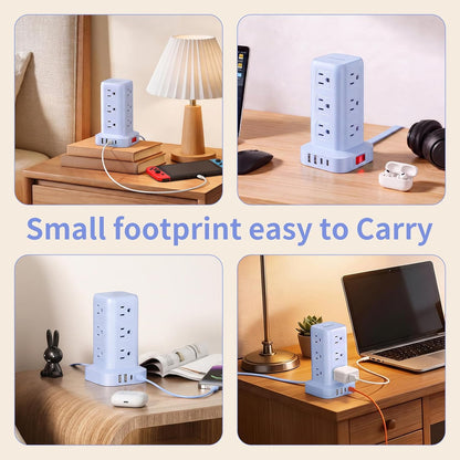 Extension Cord with Multiple Outlets, SMALLRT Power Strip Tower, Outlet Extender with 12 AC Outlets 4 USB, 6.5FT Extension Cord for Home Dorm Room, Office Supplies,Overload Protection