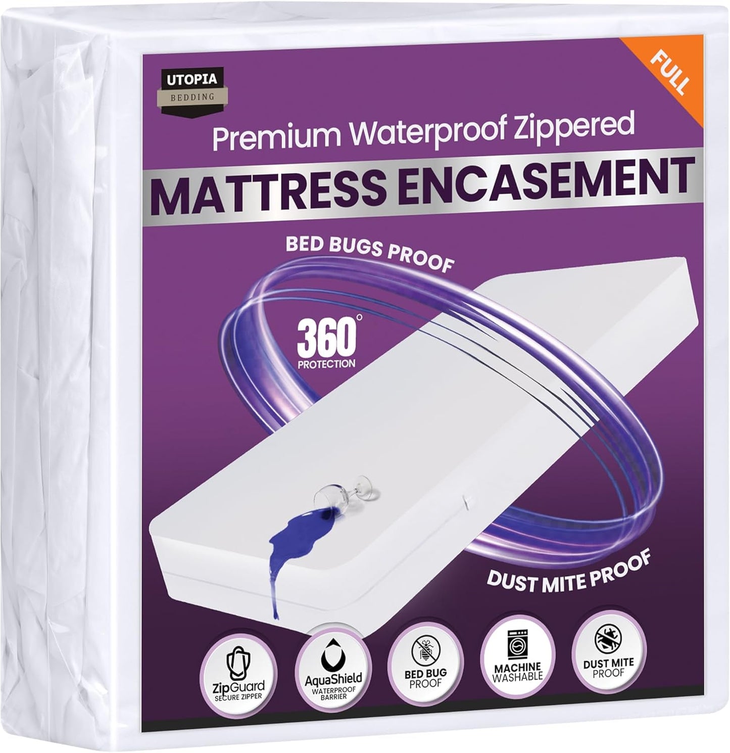Utopia Bedding Premium Waterproof Bed Bug Mattress Cover, Twin Zippered Mattress Protector, 8 Inches Deep, Dust Mite Proof 6-Sided Mattress Encasement for Bed