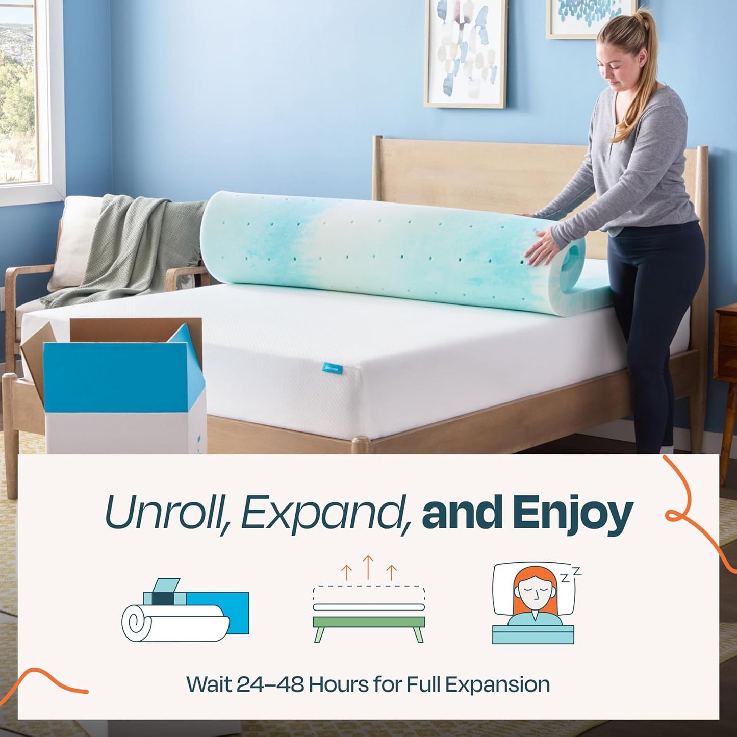 Linenspa Memory Foam Mattress Topper, Queen Size - 2 Inch Gel Infused Memory Foam - Plush Feel - Cooling and Pressure Relieving - CertiPUR Certified
