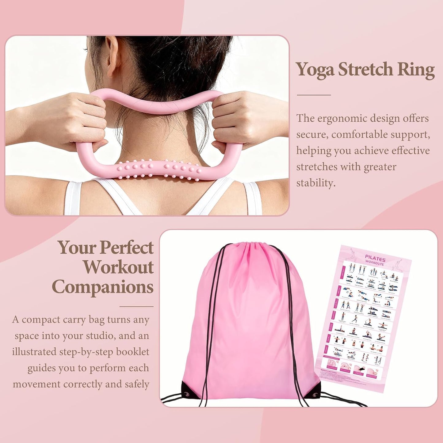 Pilates Ring Kit with 14 inch Magic Circle & Foam Roller, Ergonomic Home Workout Equipment Set, Full Essentials for Women Beginners - Includes Exercise Guide & Storage Bag