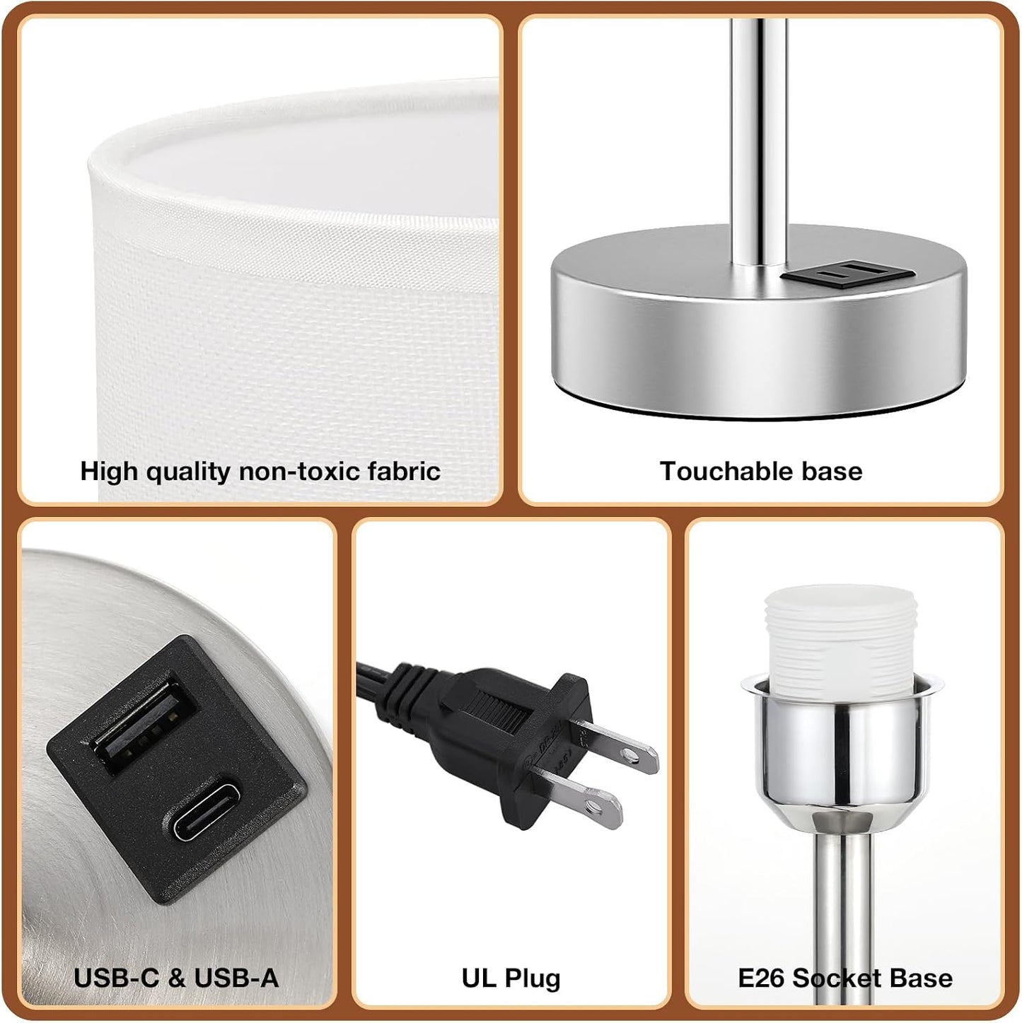 Dicoool Touch Bedside Table Lamp with USB - 3 Way Dimmable Wood Lamp for Bedroom Nightstand, Desk Lamp with Charging Station for Dorm, Living Room, Office, Kids Room, Small, 14in