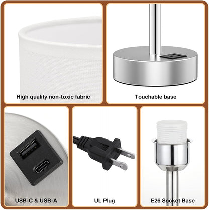 Dicoool Touch Bedside Table Lamp with USB - 3 Way Dimmable Wood Lamp for Bedroom Nightstand, Desk Lamp with Charging Station for Dorm, Living Room, Office, Kids Room, Small, 14in