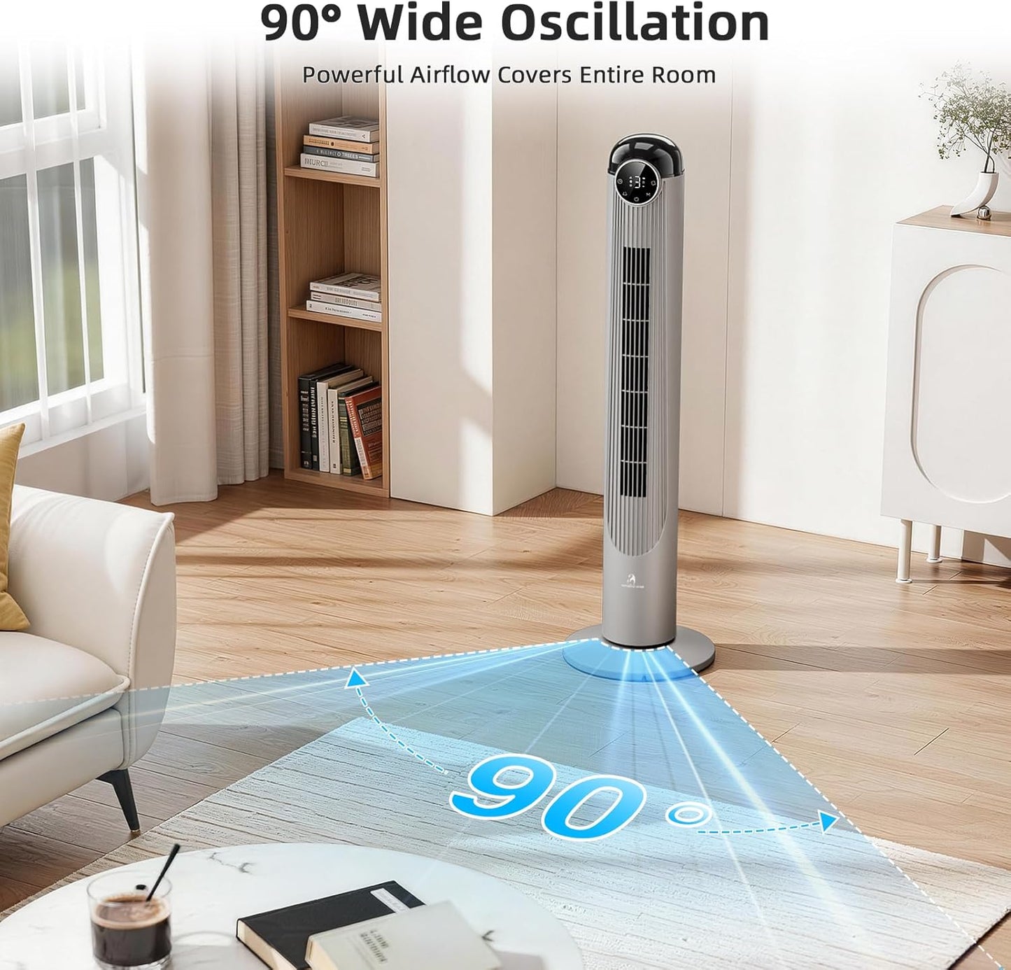 Antarctic Star T36 Tower Fan-36 Inch, Bladeless Oscillating Fan with Remote, 6 Speeds & 4 Modes, LED Display, 9H Timer, Quiet Floor Standing Fan for Bedroom Living Room Office, Pink