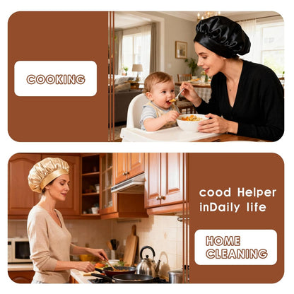 2Pcs Satin Hair Bonnets,Silk Bonnet for Sleeping, Soft Elastic Band Silk Sleep Cap, Hair Wrap for Women (Gold Black)