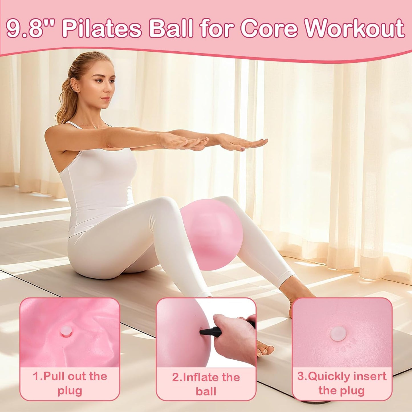 Hoedia Pilates Kit for Women, Pilates Equipment Ring and Ball Set with Resistance Bands, Yoga Strap, Core Sliders, Socks, Bag & Guide for Starter Home Workout Fitness Gym Essentials