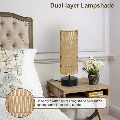 Touch Table Lamp, 3-Way Dimmable Modern Minimalist Accent Bedside Lamp with Cylinder Fabric Shade, Night Light Nightstand Desk Lamp for Bedroom Living Room Kitchen, 9W LED Bulb Included