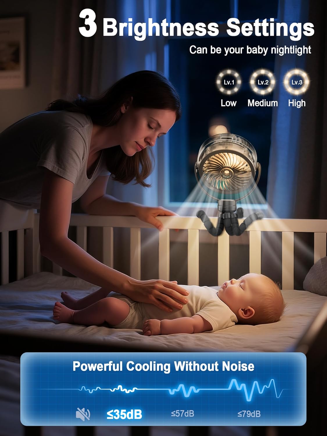 Misting Stroller Fan, 6000mAh Battery Operated Portable Fan with Light & 360° Pivoting, Personal Fans with Flexible Tripod for Baby, Office, Travel,Treadmill,Outdoors