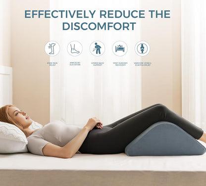 Knee Wedge Pillow for Post-Surgery Recovery-Leg Elevation Support for Sleep Position, Alleviating Lower Back & Hip Pain Enhancing Circulation in Ankles Legs Triangle Pillow with Removable Cover