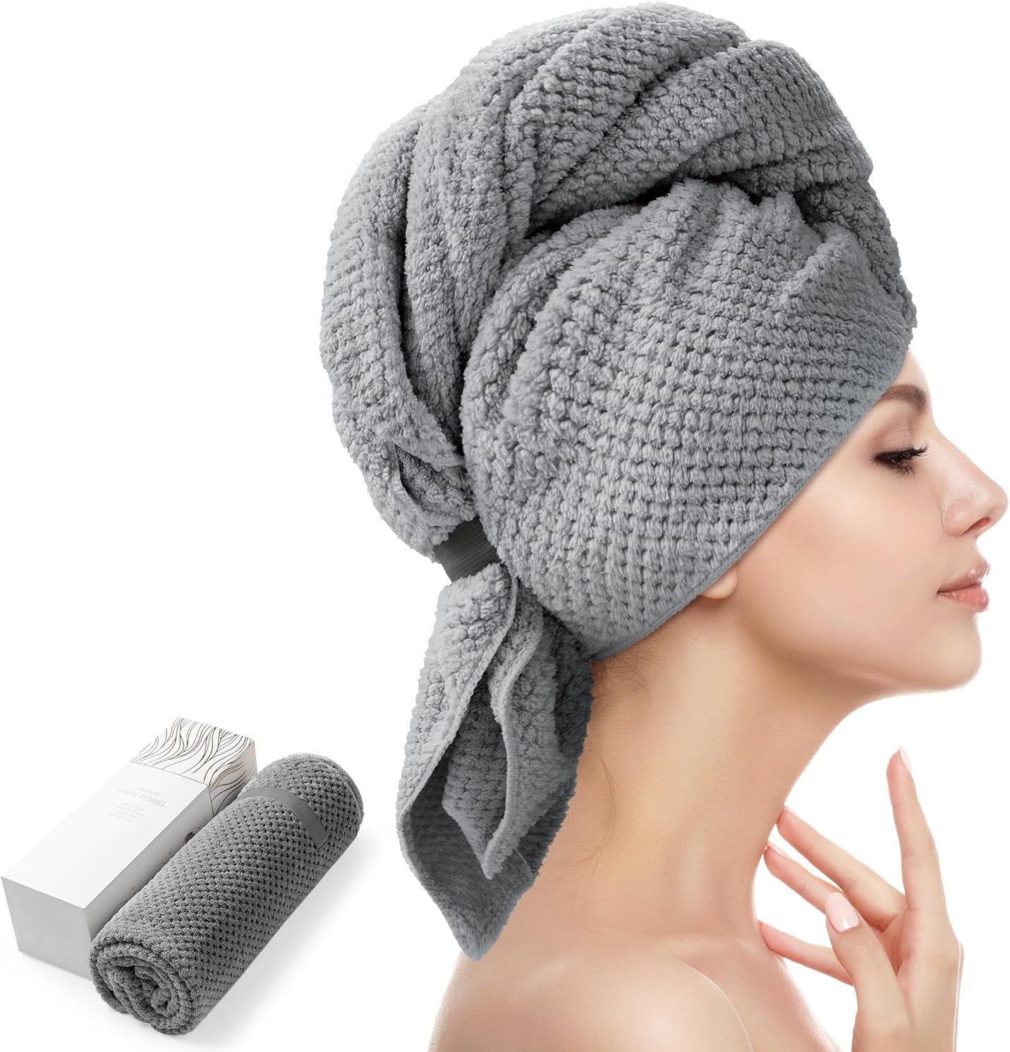 YFONG Large Hair Towel Wrap for Women, Super Absorbent Microfiber Hair Towel for Curly Hair, Fast Drying Hair Turbans with Elastic,Hair Drying Towel Wrap for Hair Care 26.3" X 40" (Blue)