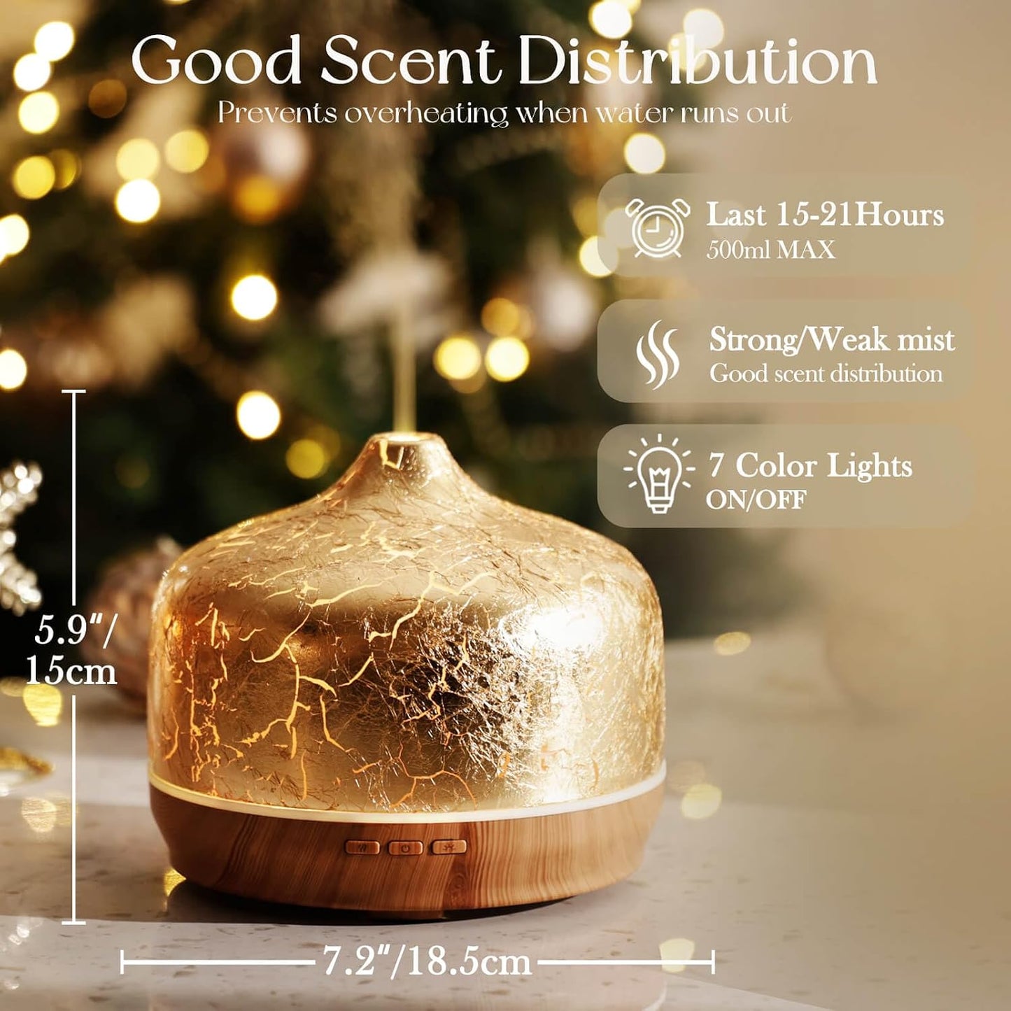 Porseme 500ml Glass Essential Oil Diffuser Aromatherapy Ultrasonic Cool Mist Humidifier 15-21 Running Hours Waterless Auto-Off Air Diffusers for Sleeping Yoga Working Spa(Light Blue)