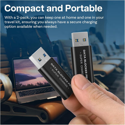 MMOBIEL USB-C to USB-A Data Blocker [2 Pack] Charge-Only Adapter for Safe Charging in Public, Blocks Data Transfer & Juice Jacking, Protects Phones, Tablets, Laptops – Black