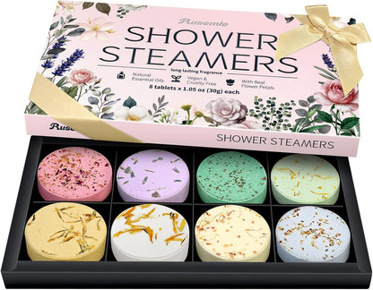 Shower Steamers Aromatherapy Birthday Gifts for Women - 8 Pack Shower Bombs with Natural Essential Oils, Self Care Relaxation Home Spa, Basket Stuffers White Elephant Gifts for Women Mom Wife Teens