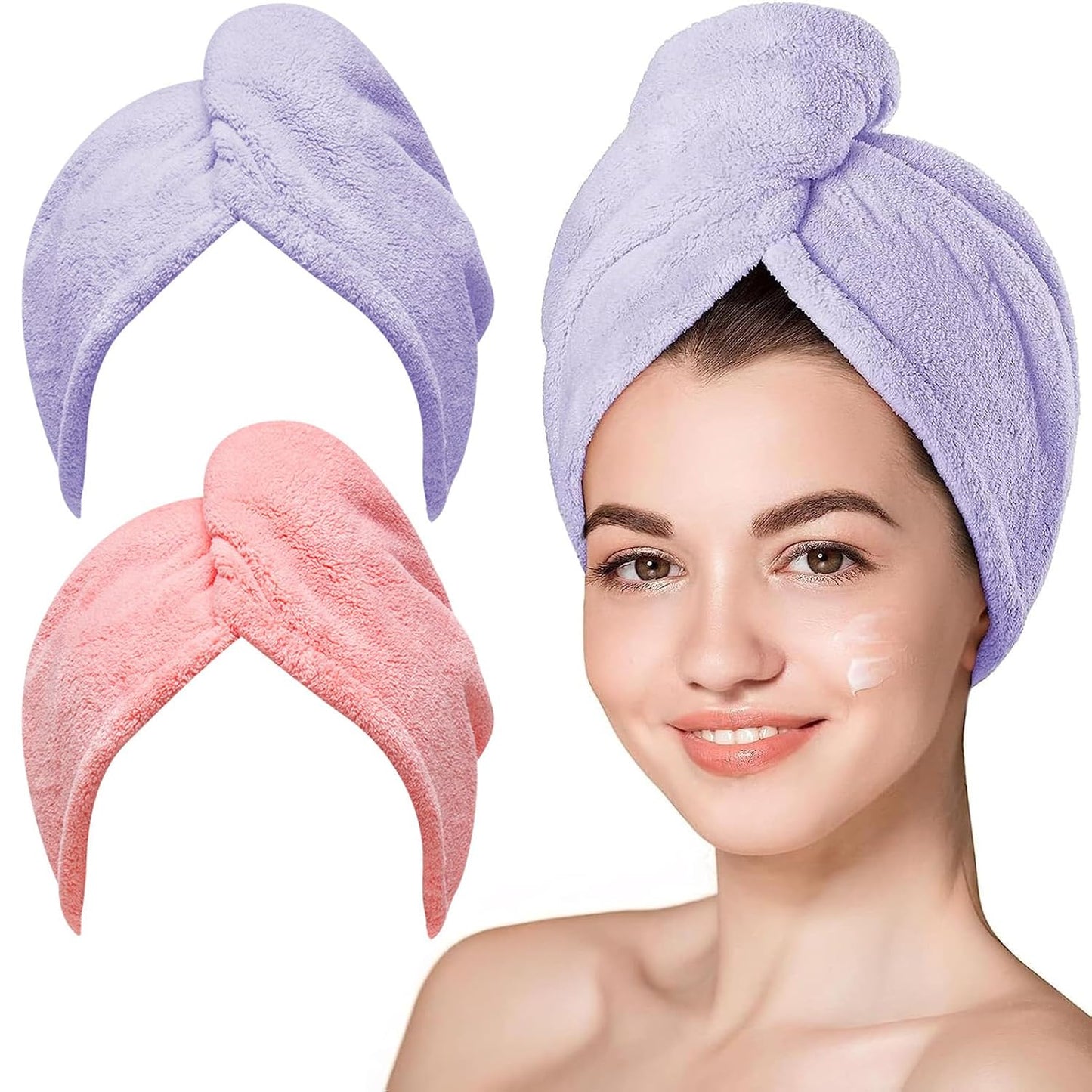 Hicober Microfiber Hair Towel Wrap, Fast Drying Hair Towels for Women, Soft Lightweight Quick Dry Turban for Curly & Long Hair–3 Pack(Blue/Grey/Pink)