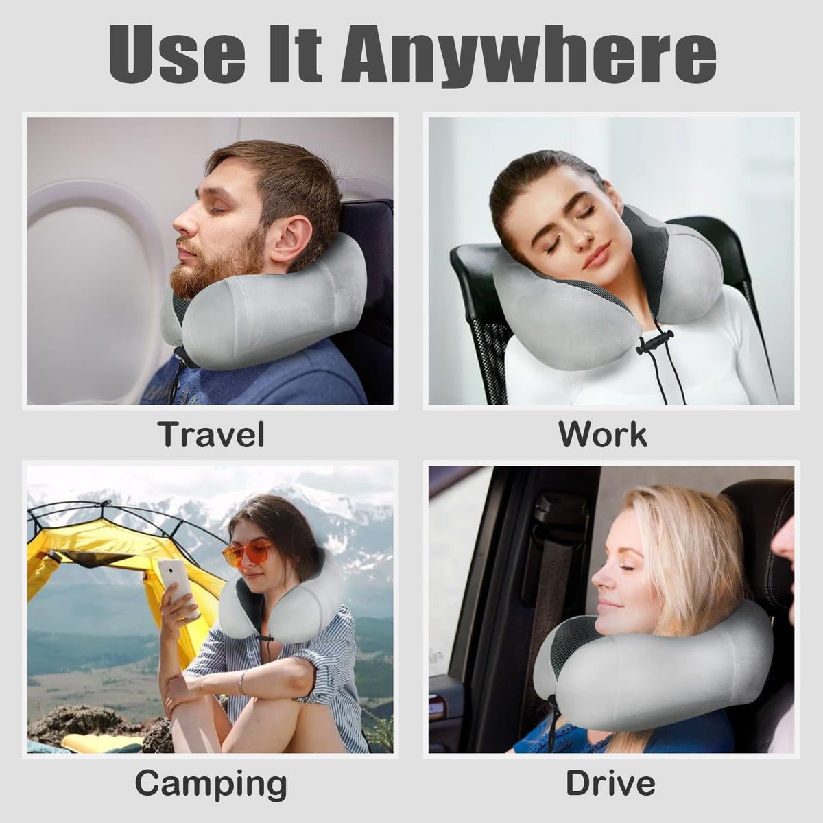 Travel Pillow, Memory Foam Neck Pillow for Traveling, U Shape Neck Pillow Airplane Portable Flight Pillow Travel Kit with 5D Contoured Eye Masks and Earplug for Plane Train Car Home Office
