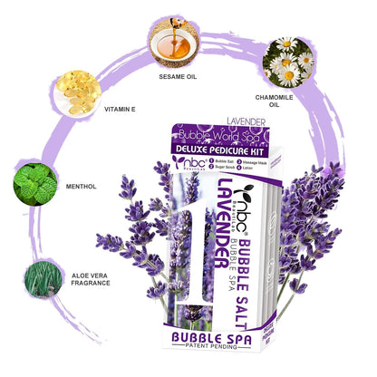 Pedicure Kit Foot Soak Set: Bubble Salt, Sugar Scrub, Massage Mask, Massage Lotion in a Box, 4 Step Foot Spa Kit for Dry Feet, Softens Calluses, Tired Feet（ Lavender) - Colors B