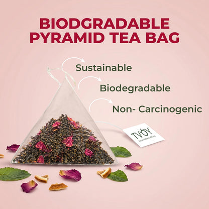 Tvoy Rose Green Tea Bags, 40 Pyramid Tea Bags, Individually Wrapped Bags