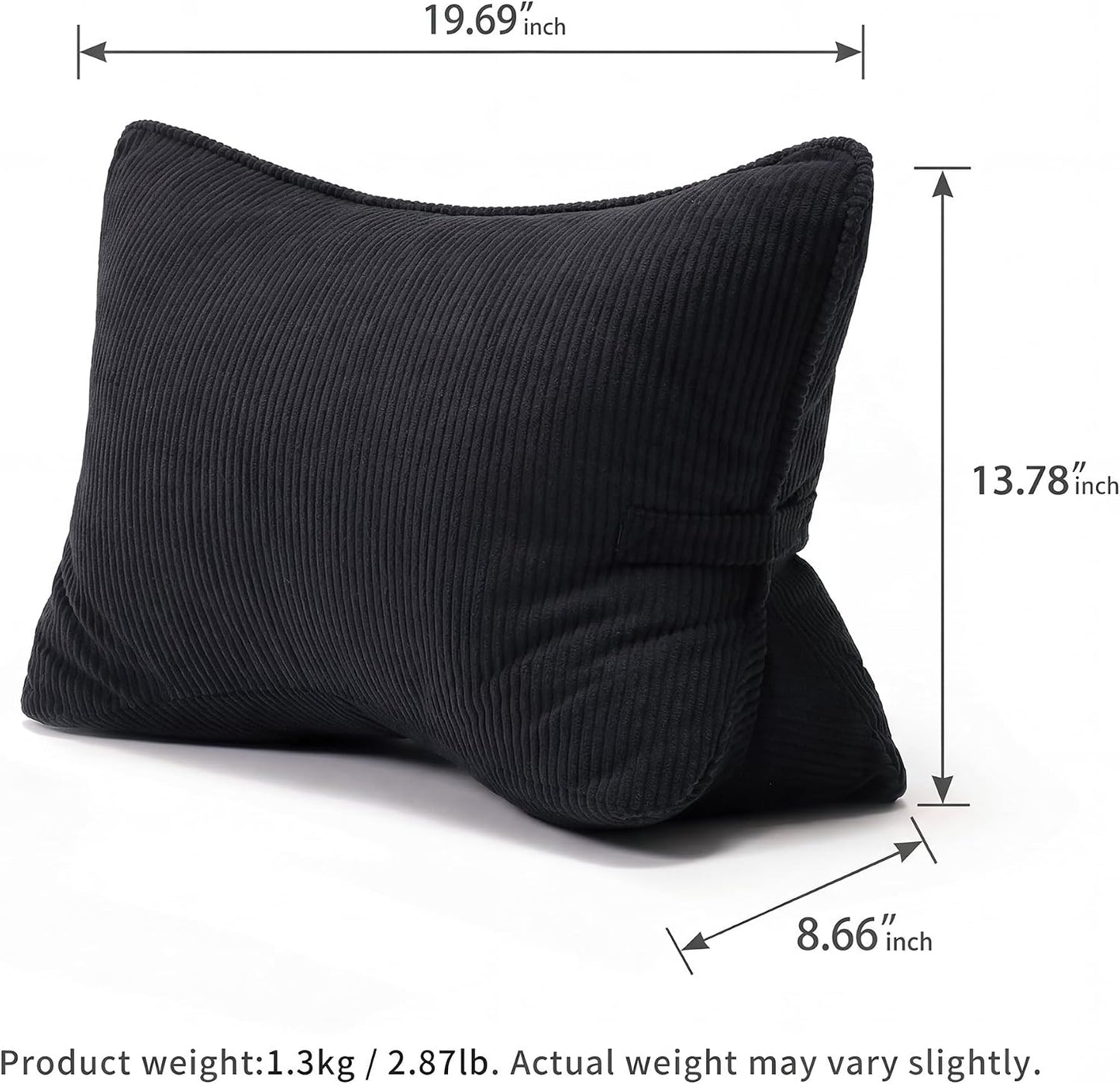 Pat. Pend. Corduroy Lumbar Support Back Pillow for Watching TV, Reading & Gaming, Ergonomic Triangle Support Cushion for Sofa, Armchair & Bed Sitting, Removable Washable Cover, Beige Gray