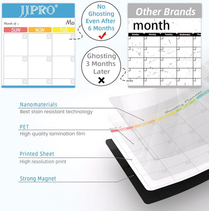 JJPRO Magnetic Monthly Calendar Whiteboard Set for Fridge-Monthly Planning Board and Two Bonus Dry Erase Grocery Board&Weekly Menu Board-Meal Planner Whiteboard/to-Do List-6 Markers