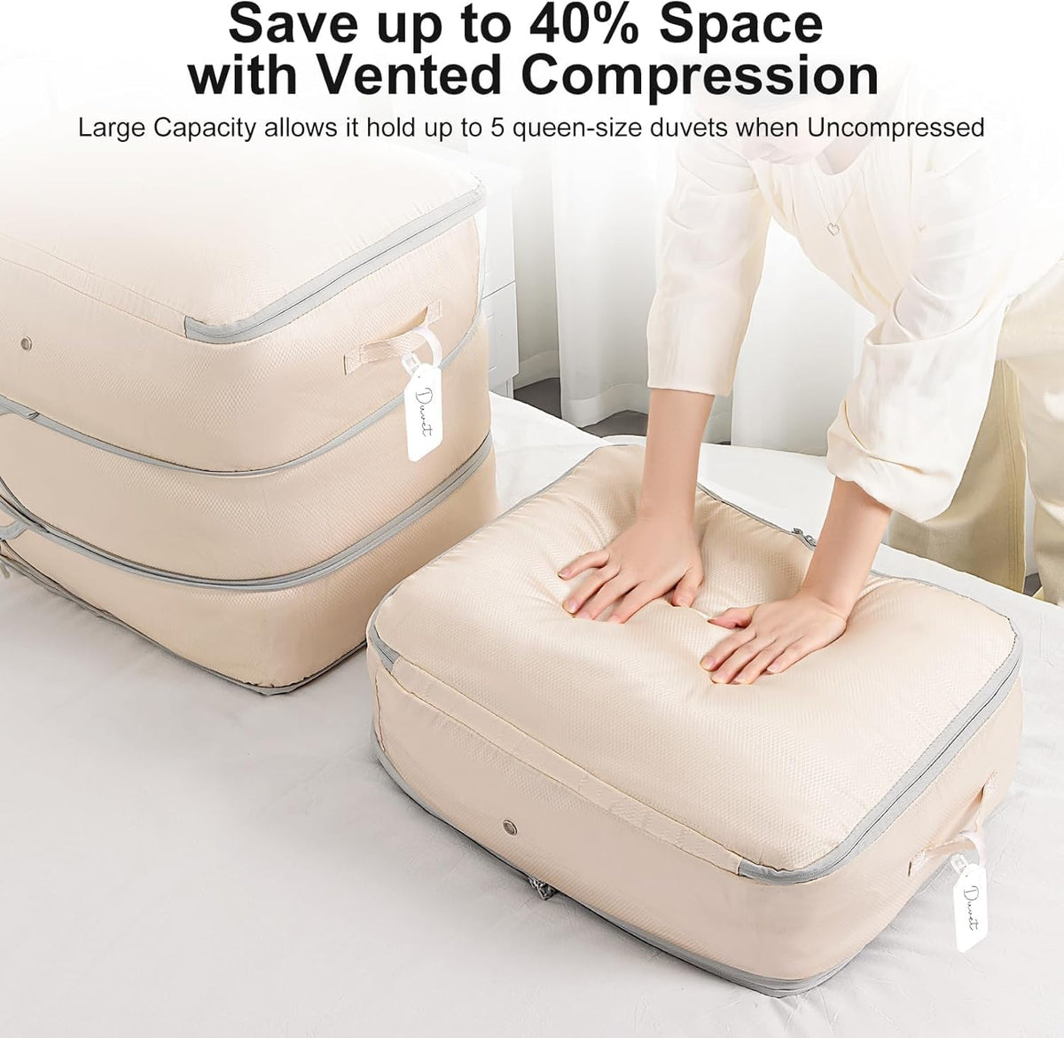 DIMJ Comforter Storage Bag - Blanket Storage Organizer Compression Bags, Large Capacity Ultra Space Saving Self Compression Organize for Bedding, Pillow, Duvet, Sheet Storage with Zipper Window